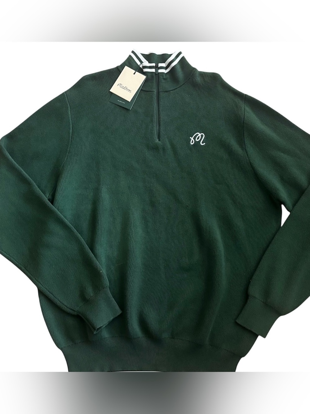 NWT Malbon Golf SORREL Knit Quarter Zip Sweater Jacket size L Forest Green